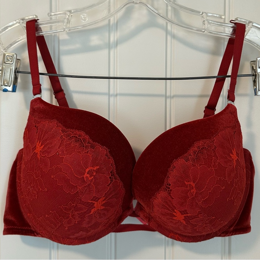 La SENZA Beyond Sexy Red Lace Push-Up Bra with Velvet Size 40D Plunge